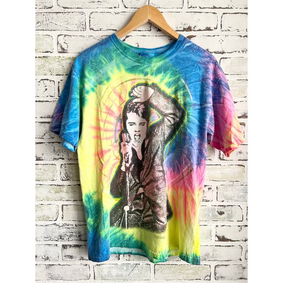 Vintage Elvis Tye Dye Shirt Size Medium 19x28 preowned - Picture 1 of 4